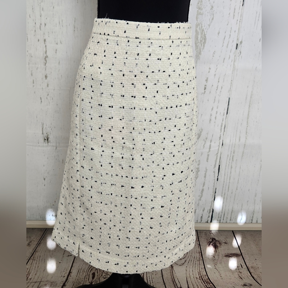 Ann Taylor High Waist Seamed Pencil Skirt Cream Black Textured Womens Sz10